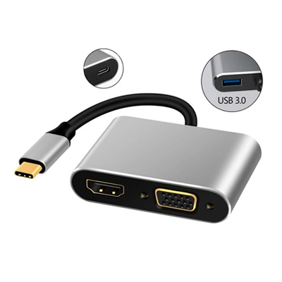 CONVERTIDOR TIPO C 4 EN 1 HDMI/VGA/TIPO C/USB